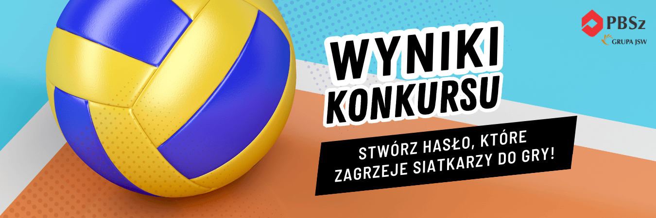 Zdjęcie przedstawia baner do wyników konkursu na hasło siatkarskie